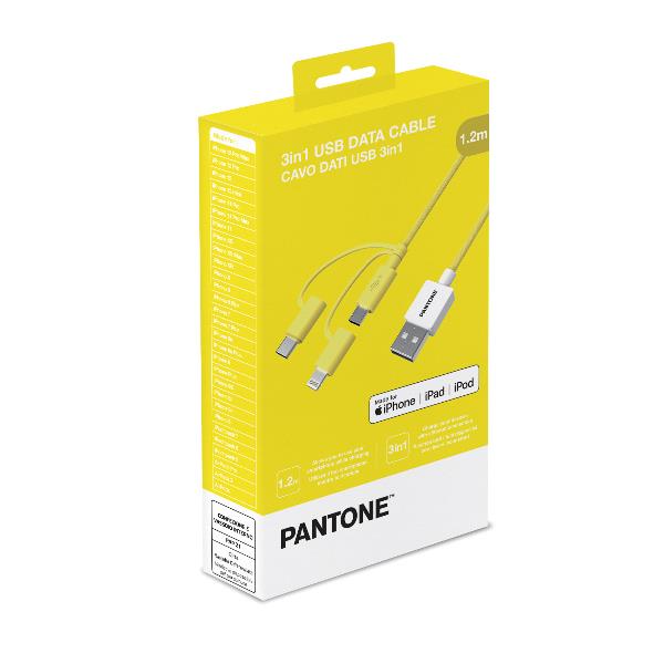Pantone - Cavo per ricarica / dati - Micro-USB Tipo B, Lightning, USB-C a USB maschio - 1 m - giallo