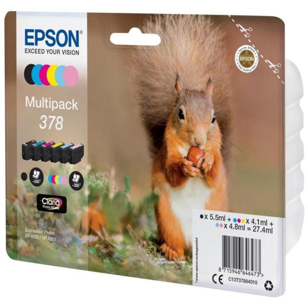 Epson Multipack 378 - Confezione da 6 - nero, giallo, ciano, magenta, magenta chiaro, cyan chiaro - originale - blister - cartuccia d'inchiostro - per Expression Home XP-8605, XP-8606; Expression Photo XP-8500, XP-8505, XP-8700