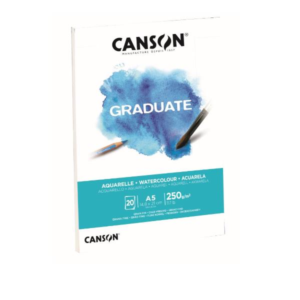 CANSON Graduate Watercolour - Blocco incollato sul lato corto - A3 - 20 fogli - bianco