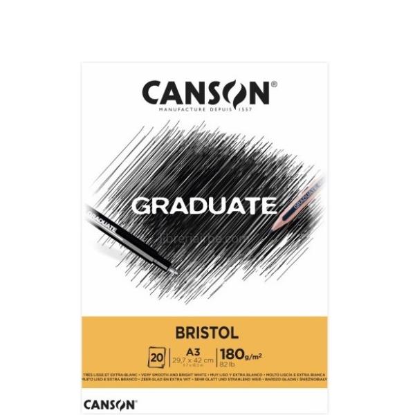 CANSON Graduate Bristol - Blocco incollato sul lato corto - A3 - 20 fogli - extra bianco