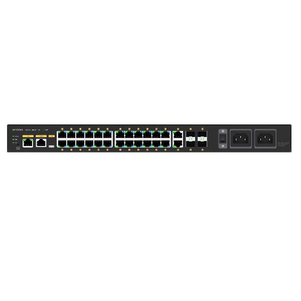 NETGEAR AV Line M4250-26G4F-PoE++ - Switch - L3 - gestito - 24 x 10/100/1000 (PoE++) + 2 x 10/100/1000 + 4 x 1000Base-X SFP - flusso d'aria da laterale a laterale - montabile su rack - PoE++ (1440 W)