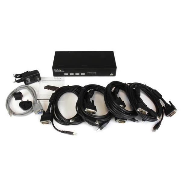 StarTech.com Switch Commutatore KVM USB DVI a 4 porte con tecnologia di commutazione rapida DDM incluso di cavi - Switch DDM KVM - Switch KVM / USB - 4 x KVM / USB - 1 utente locale - desktop