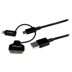 StarTech.com Cavo di ricarica cellulare o Tablet combo 3 in 1 USB a Micro USB / Lightning / 30-pin dock da 1m - Nero - Cavo per ricarica / dati - Dock Apple, Micro-USB Tipo B, Lightning maschio a USB maschio - 1 m - a doppia schermatura - nero - per P/N: ST4CU424, ST4CU424EU, ST4CU424UK, ST8CU824