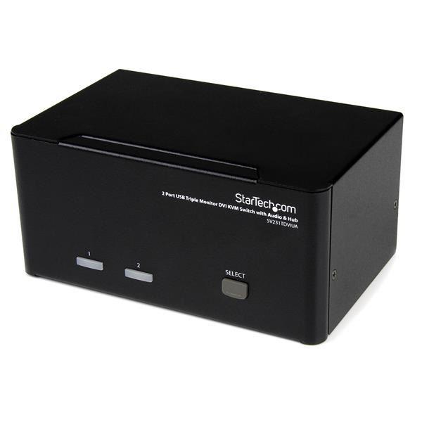 StarTech.com Switch KVM DVI USB per monitor triplo a 2 porte con audio e hub USB 2.0 - Switch KVM / audio / USB - 2 x KVM / audio / USB - 1 utente locale - desktop - per P/N: SVA12M2NEUA, SVA12M5NA