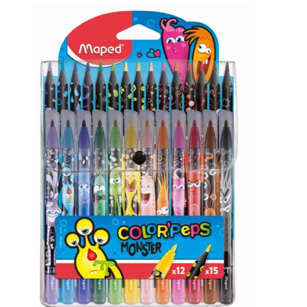 Maped Color'Peps Monster - Set di matite colorate e pennarelli - 27 pezzi