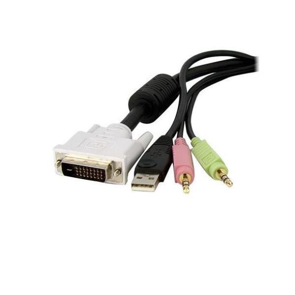 StarTech.com Cavo KVM switch DVI-D Dual Link USB 4 in 1 con audio e microfono 3,5 m (DVID4N1USB10) - Cavi tastiera / video / mouse / audio - USB, mini jack stereo, DVI-D (M) a mini jack stereo, USB Tipo B, DVI-D (M) - 3 m - nero - per P/N: RKCOND17HD, SV231DVIUAHR, SV231QDVIUA, SV231TDVIUA, SV431DL2DU3A, SV431TDVIUA