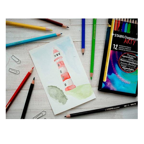STABILO aquacolor ARTY - Matita acquerellabile - colori assortiti - 2.8 mm (pacchetto di 12)