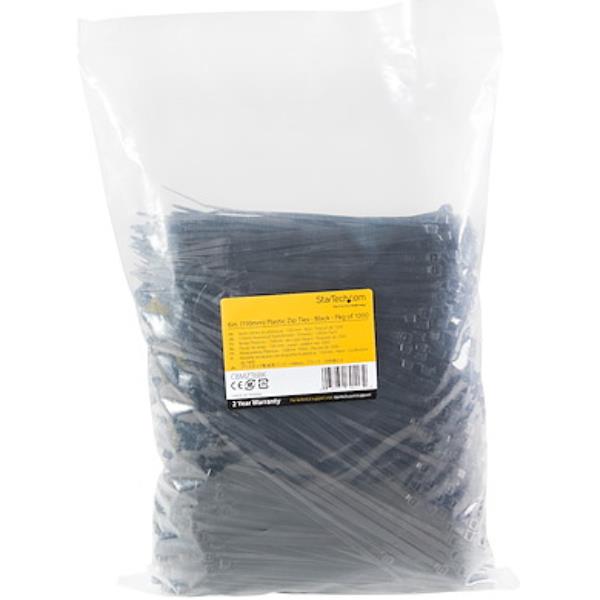 StarTech.com Fascette fermacavo riutilizzabili da 15 cm -Fascette in nylon autobloccanti, Omologati 94V-2/UL, 1000 pezzi - nero (CBMZT6BK) - Fascetta ferma-cavo - 15.24 cm - nero - Compatibile TAA (pacchetto di 1000)