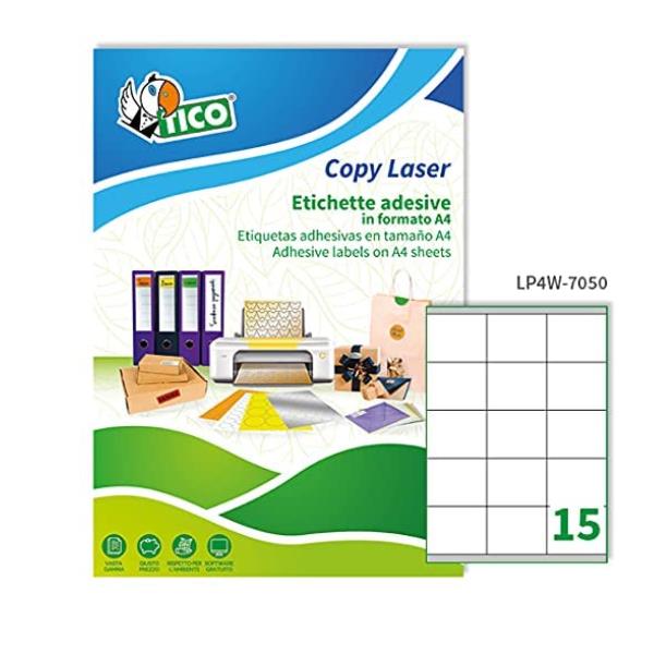 Tico Copy Laser Premium - Carta - adesivo permanente - bianco opco - 70 x 50.8 mm 1500 etichette (100 foglio(i) x 15) etichette