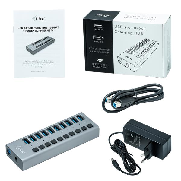i-Tec USB 3.0 Charging HUB 10 port + Power Adapter 48 W - Hub - 10 x SuperSpeed USB 3.0 - desktop