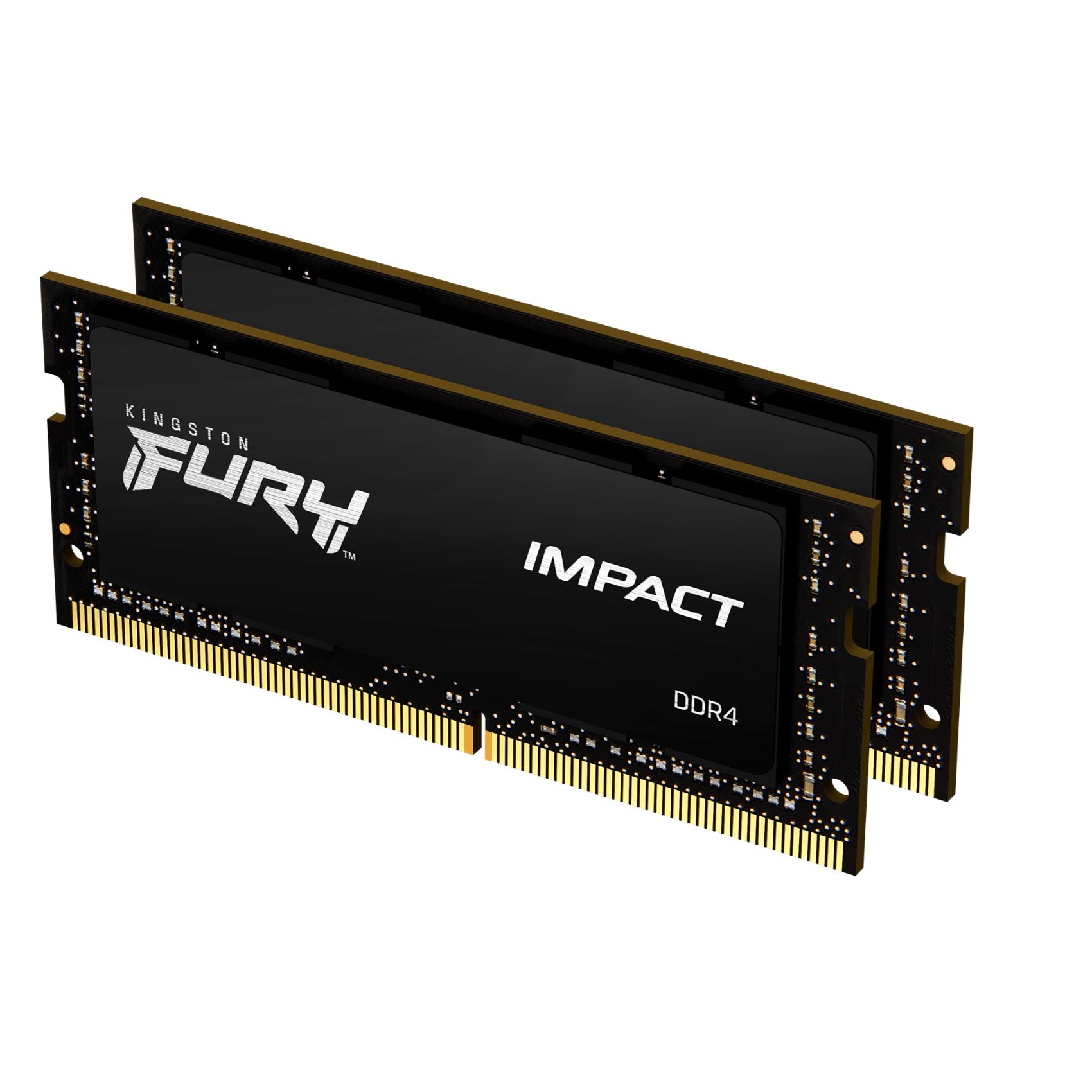 Kingston FURY Impact - DDR4 - kit - 32 GB: 2 x 16 GB - SO DIMM 260-pin - 3200 MHz / PC4-25600 - CL20 - 1.2 V - senza buffer - non ECC - nero