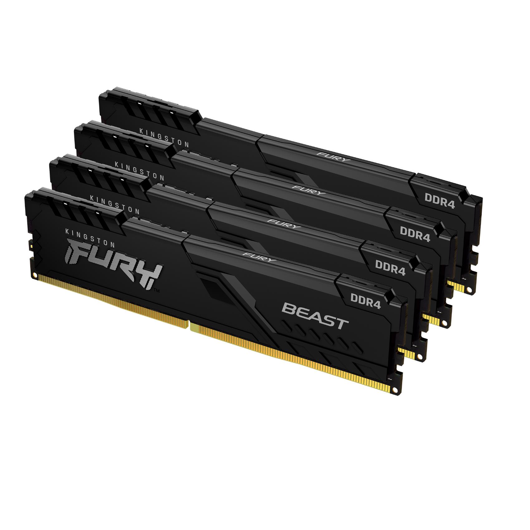 Kingston FURY Beast - DDR4 - kit - 32 GB: 4 x 8 GB - DIMM 288-PIN - 3200 MHz / PC4-25600 - CL16 - 1.35 V - senza buffer - non ECC - nero