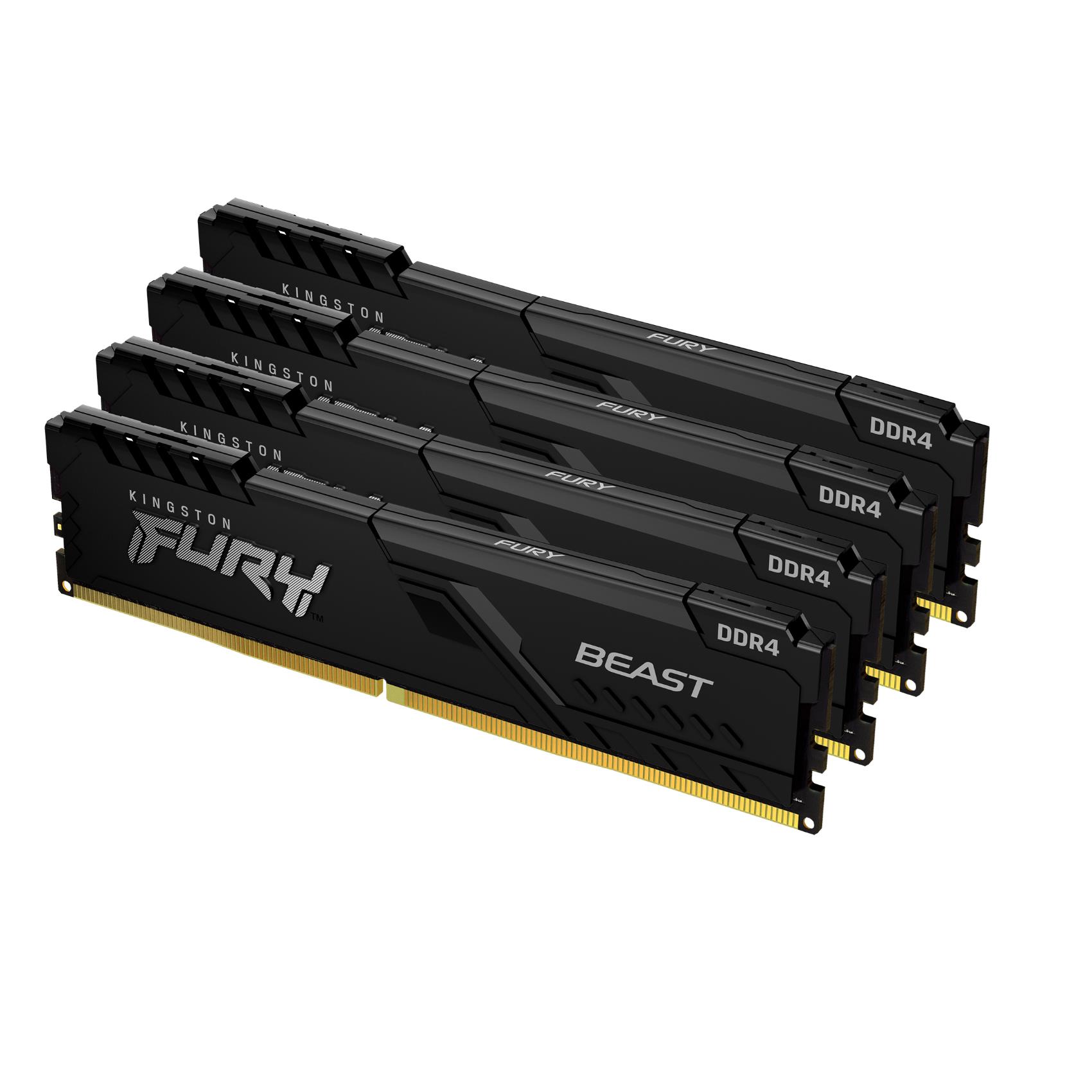 Kingston FURY Beast - DDR4 - kit - 64 GB: 4 x 16 GB - DIMM 288-PIN - 3200 MHz / PC4-25600 - CL16 - 1.35 V - senza buffer - non ECC - nero