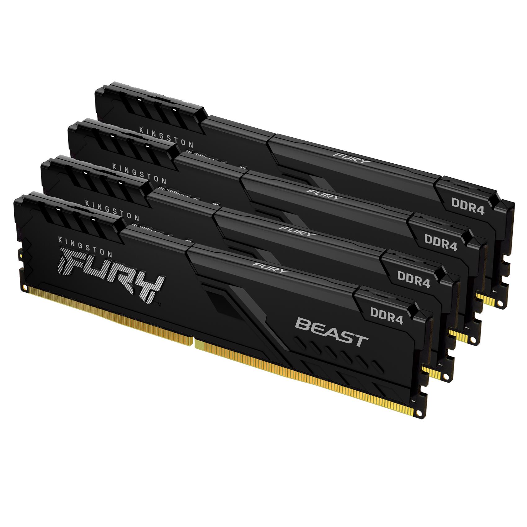 Kingston FURY Beast - DDR4 - kit - 32 GB: 4 x 8 GB - DIMM 288-PIN - 3600 MHz / PC4-28800 - CL17 - 1.35 V - senza buffer - non ECC - nero