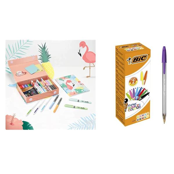 BIC My Stationery Box - Set penna a sfera, fineliner, evidenziatore e pennarello - colori assortiti - 25 pezzi