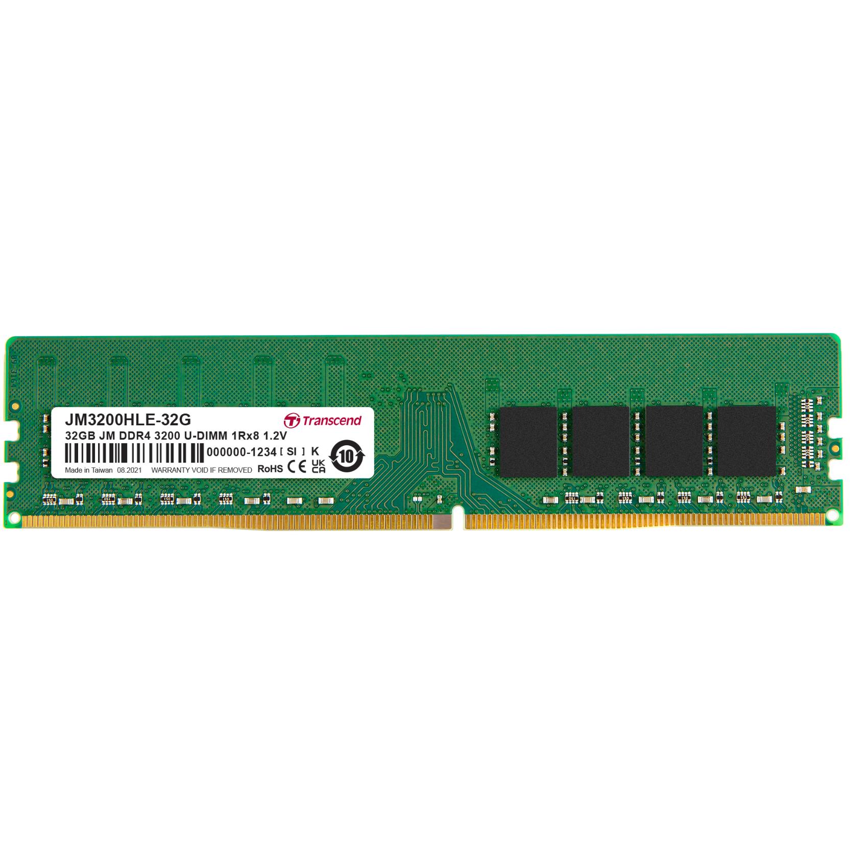 Transcend JetRAM - DDR4 - modulo - 32 GB - DIMM 288-PIN - 3200 MHz / PC4-25600 - CL22 - 1.2 V - senza buffer - non ECC