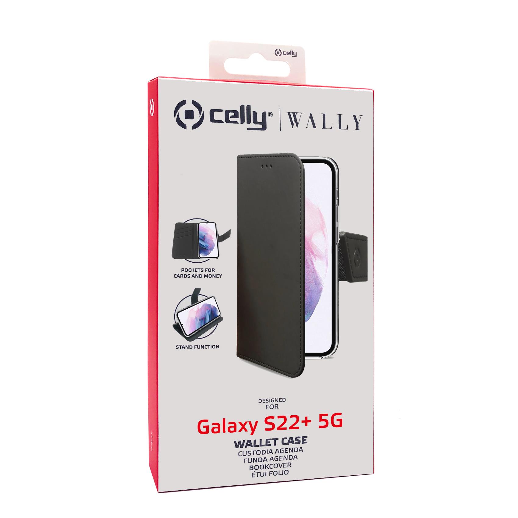 Celly Wally - Flip cover per cellulare - similpelle - nero - per Samsung Galaxy S22+