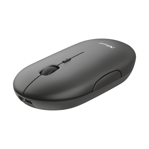 Trust Puck - Mouse - per destrorsi e per sinistrorsi - ottica - 4 pulsanti - senza fili - Bluetooth, 2.4 GHz - ricevitore wireless USB - nero
