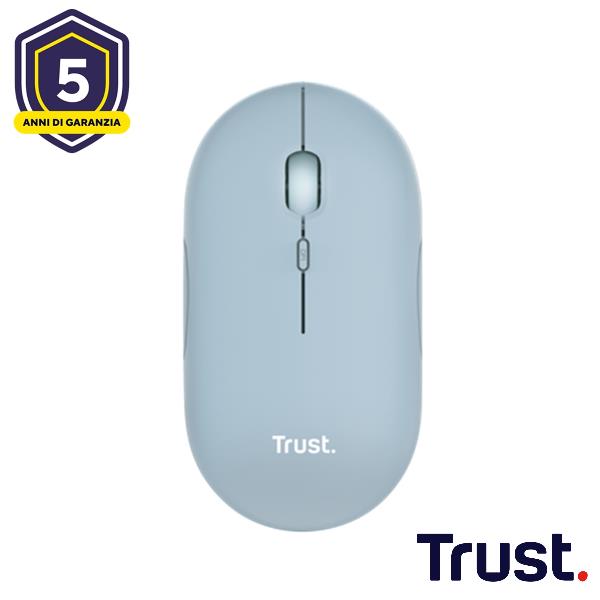 Trust Puck - Mouse - per destrorsi e per sinistrorsi - ottica - 4 pulsanti - senza fili - Bluetooth, 2.4 GHz - ricevitore wireless USB - blu