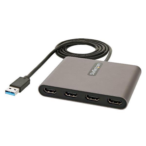 StarTech.com Adattatore USB-A a HDMI 1080p 60 Hz a 4 porte - Convertitore USB Tipo A a HDMI - Multi Monitor Dongle Adapter - Adattatore multiporta/Replicatore di porte USB Type A a 4x HDMI (USB32HD4) - Cavo adattatore - USB Tipo A maschio a HDMI femmina - 1 m - grigio spazio - 1080p supporto 60Hz