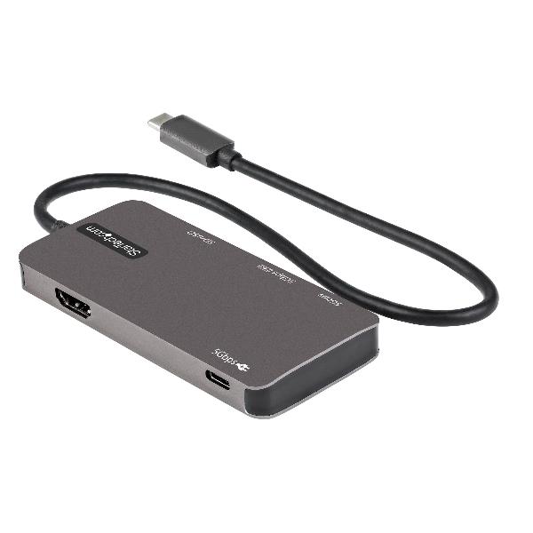 StarTech.com Adattatore multiporta USB C - Da USB-C a 4K HDMI, 100W Power Delivery Pass-through, slot SD/MicroSD, Hub USB 3.0 a 3 porte - USB Type-C Mini Dock - Cavo integrato da 30cm(DKT30CHSDPD) - Docking station - USB-C / Thunderbolt 3 - HDMI