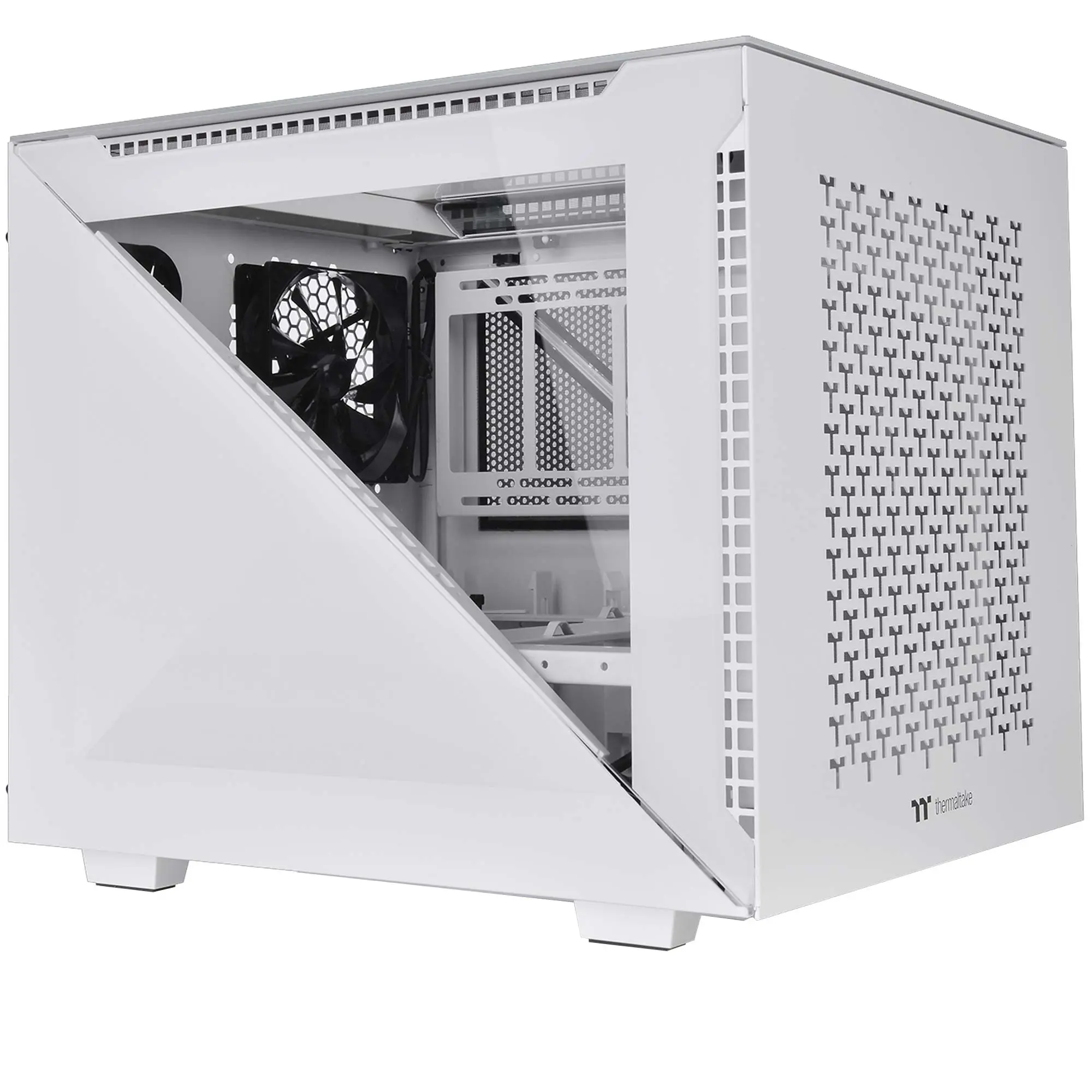 Thermaltake Divider 200 TG Air Snow - Micro case - micro ATX - pannello laterale finestrato (vetro temperato) - senza alimentazione (PS/2) - bianco - USB/Audio