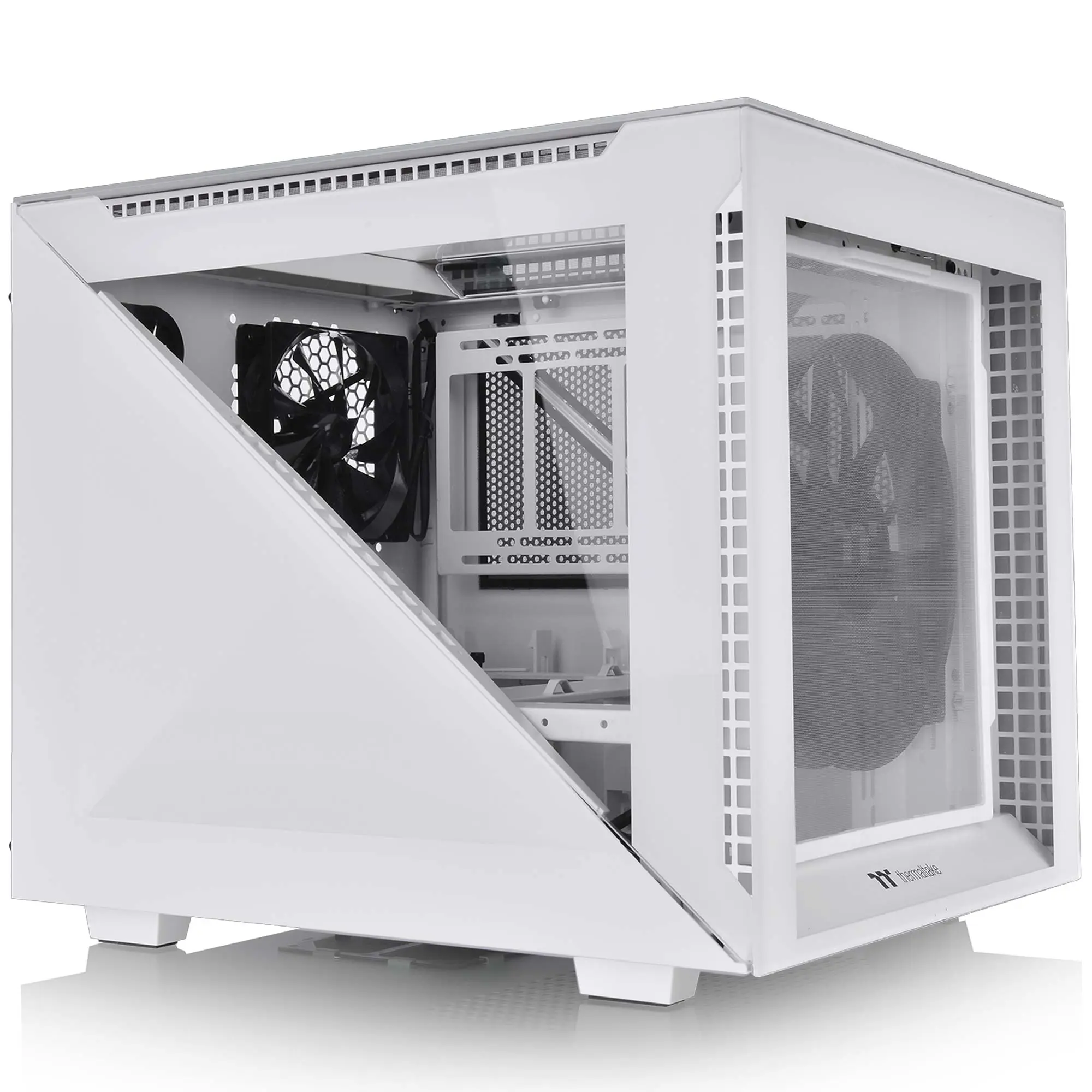 Thermaltake Divider 200 TG Snow - Micro case - micro ATX - pannello laterale finestrato (vetro temperato) - senza alimentazione (PS/2) - bianco - USB/Audio