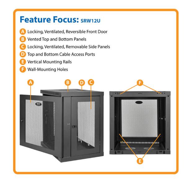 Tripp Lite 12U Wall Mount Rack Enclosure Server Cabinet w/ Door & Side Panels - Rack cabinet - montaggio a parete - nero - 12U - 19"