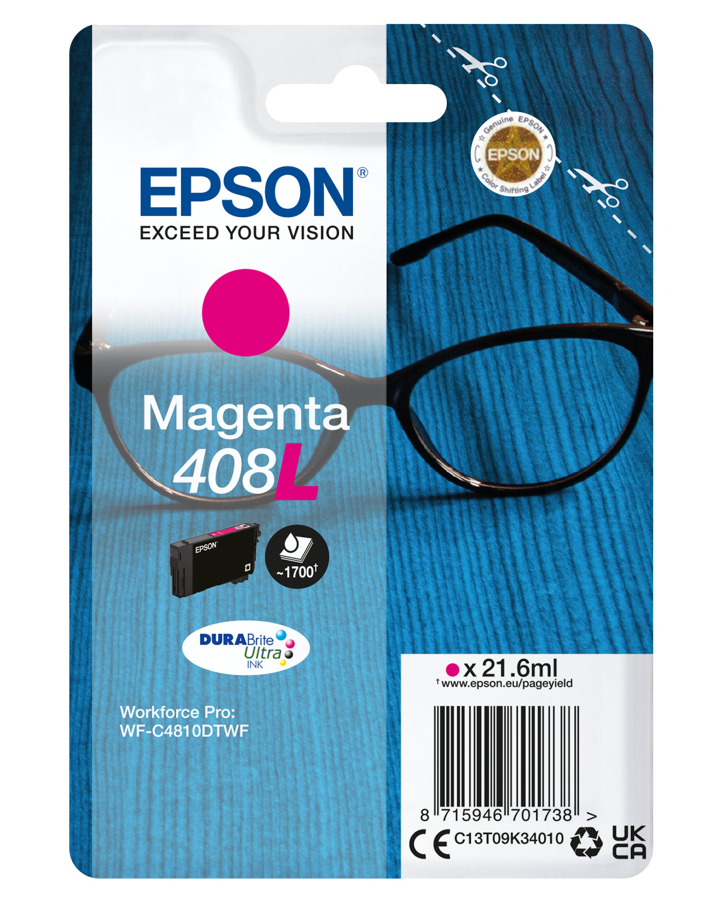 Epson 408L - 21.6 ml - magenta - originale - blister - cartuccia d'inchiostro - per WorkForce Pro WF-C4810DTWF
