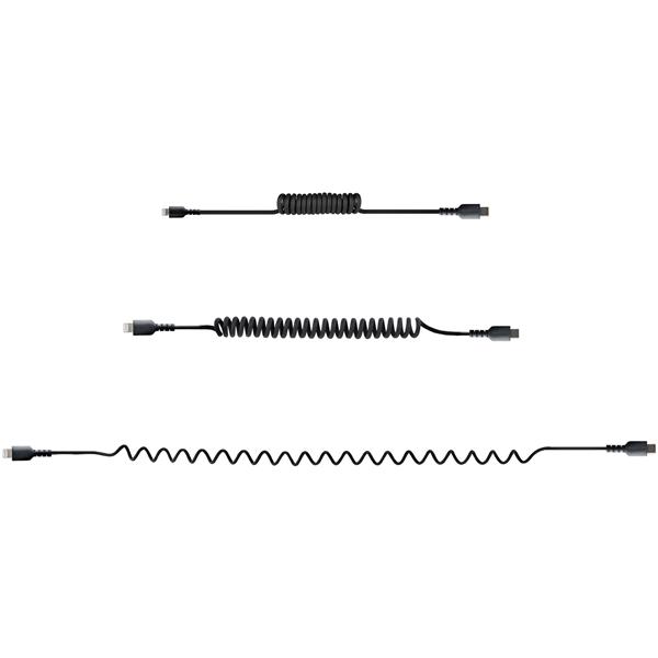 StarTech.com Cavo Lightning a USB-C Spiralato 50cm Certificato MFi, Cavetto iPhone di Ricarica in Fibra Aramidica Resistente con Rivestimento in TPE, Adattatore Lightening USB tipo C (RUSB2CLT50CMBC) - Cavo Lightning - USB-C maschio a Lightning maschio - 50 cm - nero - avvolto a spirale - per Apple iPad/iPhone/iPod (Lightning)