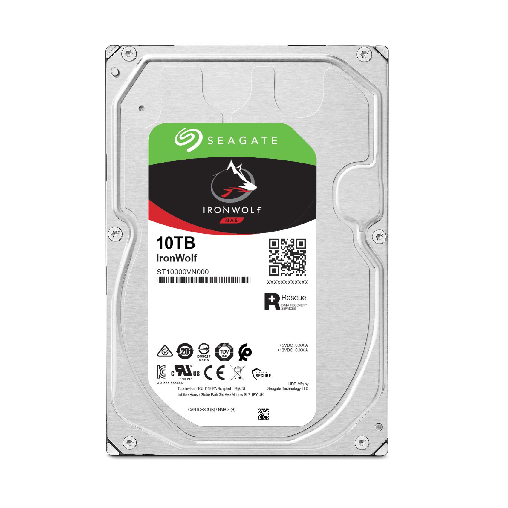Seagate IronWolf ST10000VN000 - HDD - 10 TB - interno - 3.5" - SATA 6Gb/s - 7200 rpm - buffer: 256 MB - con 3 anni Seagate Recupero dei dati di salvataggio