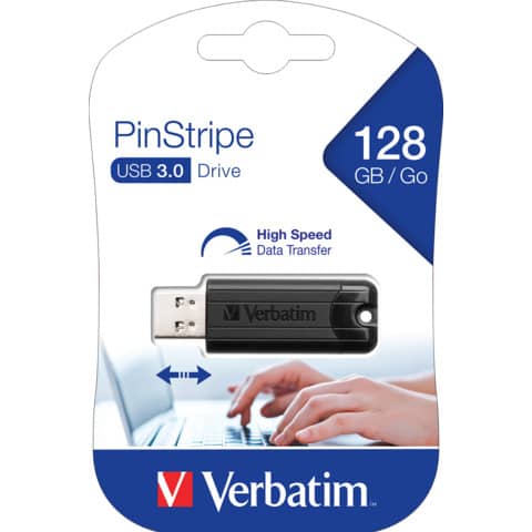 Verbatim PinStripe USB Drive - Chiavetta USB - 128 GB - USB 3.2 Gen 1 - nero