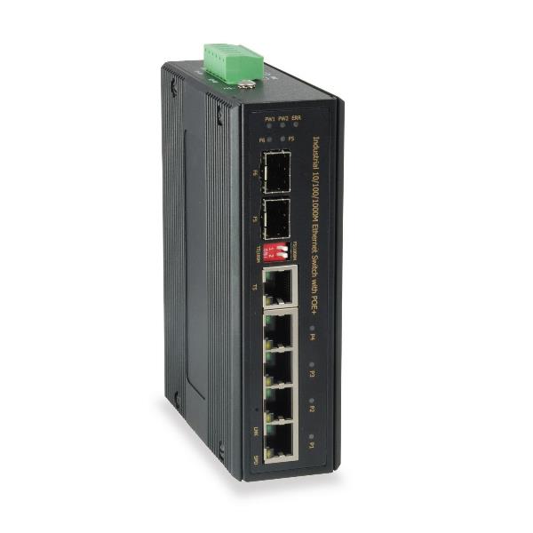 LevelOne IES-0620 - Switch - unmanaged - 4 x 10/100/1000 (PoE+) + 1 x Gigabit SFP + 1 x combo Gigabit SFP - montabile su rail DIN - PoE+ (126 W) - alimentazione CC
