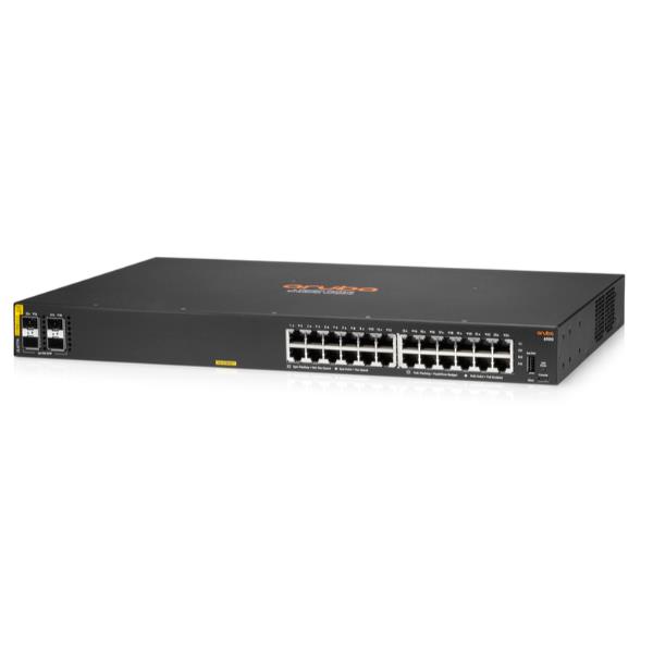HPE Aruba 6100 24G Class4 PoE 4SFP+ - Switch - gestito - 24 x 10/100/1000 + 4 x 1 Gigabit / 10 Gigabit SFP+ - flusso d'aria da laterale a laterale - montabile su rack - PoE+ (370 W)