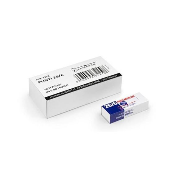 Turikan - Punti metallici - 26/6 - 6 mm - acciaio zincato - argento - pacco da 5000