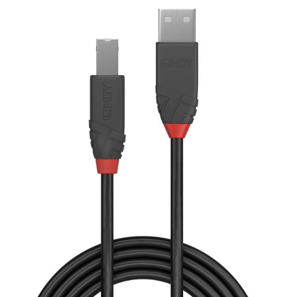 Lindy Anthra Line - Cavo USB - USB (M) a USB Tipo B (M) - USB 2.0 - 10 m - di forma rotonda - nero