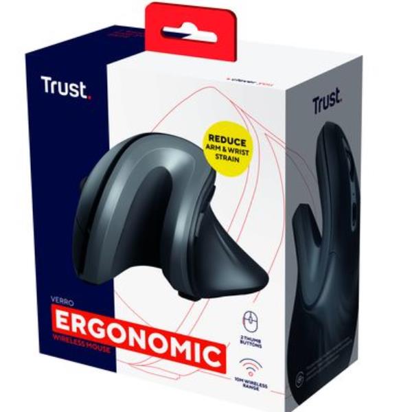 Trust Verro - Mouse verticale - ergonomico - per destrorsi - ottica - 6 pulsanti - senza fili - 2.4 GHz - ricevitore wireless USB
