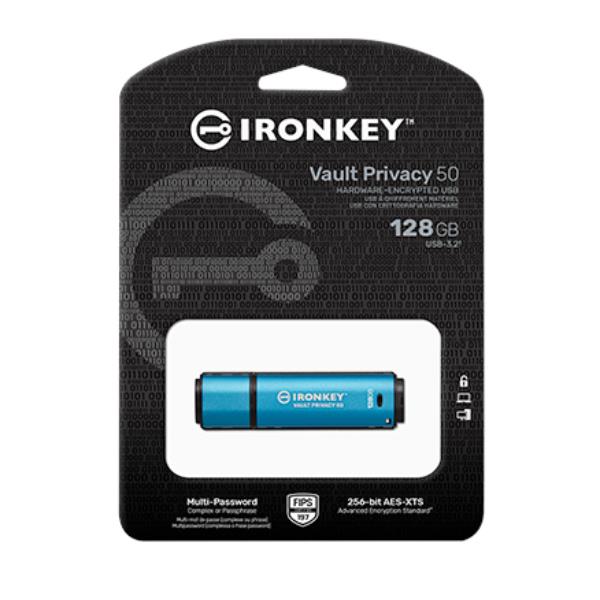 Kingston IronKey Vault Privacy 50 Series - Chiavetta USB - crittografato - 128 GB - USB 3.2 Gen 1 - Compatibile TAA