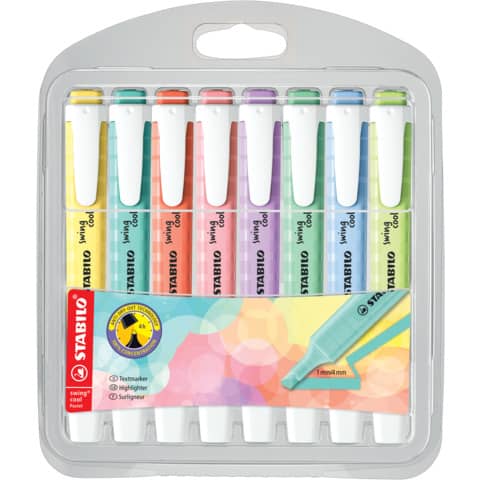STABILO swing cool Pastel - Evidenziatore - colori assortiti - inchiostro base acqua - 1-4 mm (pacchetto di 8)
