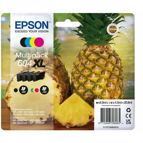 Epson 604XL Multipack - Confezione da 4 - XL - nero, giallo, ciano, magenta - originale - blister - cartuccia d'inchiostro - per EPL 4200; Home Cinema 3200; Stylus Photo 2200