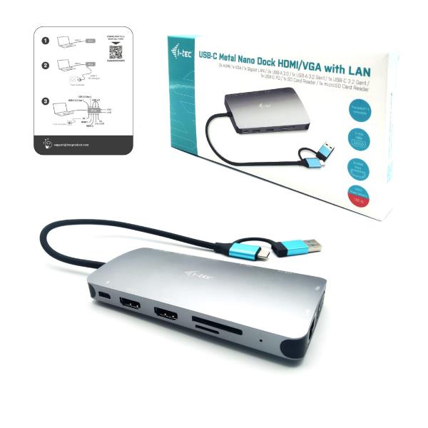 i-Tec Nano Dock - Docking station - USB 3.0 / USB4 / Thunderbolt 4 - VGA, 2 x HDMI - GigE - Europa