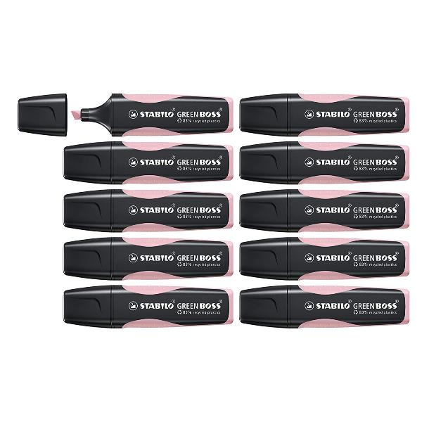 STABILO GREEN BOSS Pastel - Evidenziatore - rosa blush - inchiostro base acqua - 2-5 mm (pacchetto di 10)
