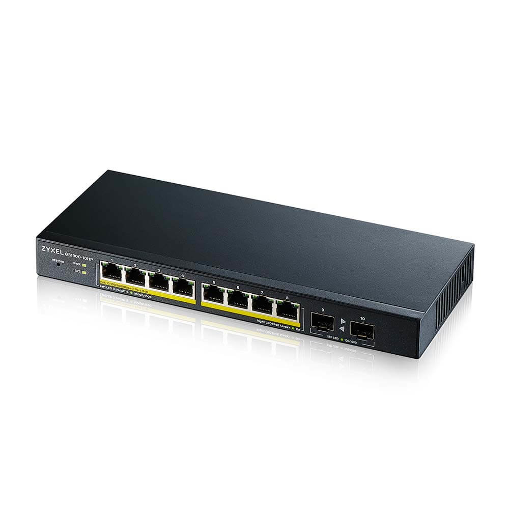 Zyxel GS1900-10HP - Switch - intelligente - 8 x 10/100/1000 (PoE+) + 2 x Gigabit SFP - desktop, montaggio a parete - PoE+ (77 W)