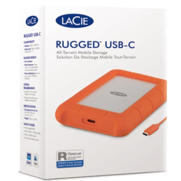 LaCie Rugged USB-C - HDD - 4 TB - esterno (portatile) - USB 3.1 Gen 1 (USB-C connettore) - arancione