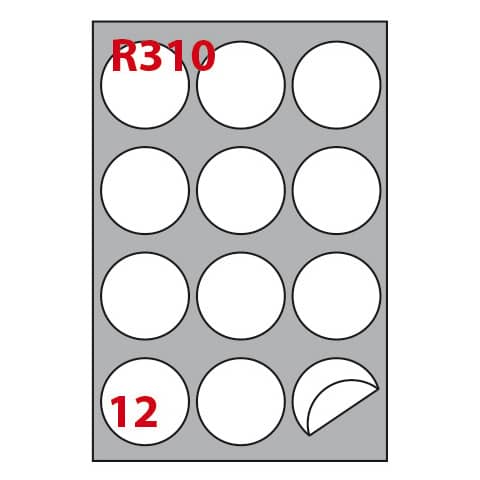 Etichette adesive R/310 - in carta - permanenti - tonde - diametro 60 mm - 12 et/fg - 100 fogli - bianco - Markin