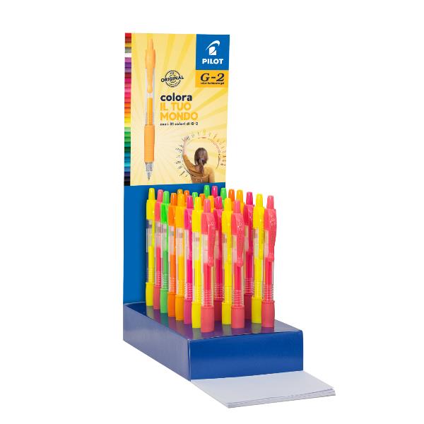 Roller gel a scatto G-2 - punta 0,7mm - colori assortiti neon - Pilot - expo 36 pezzi
