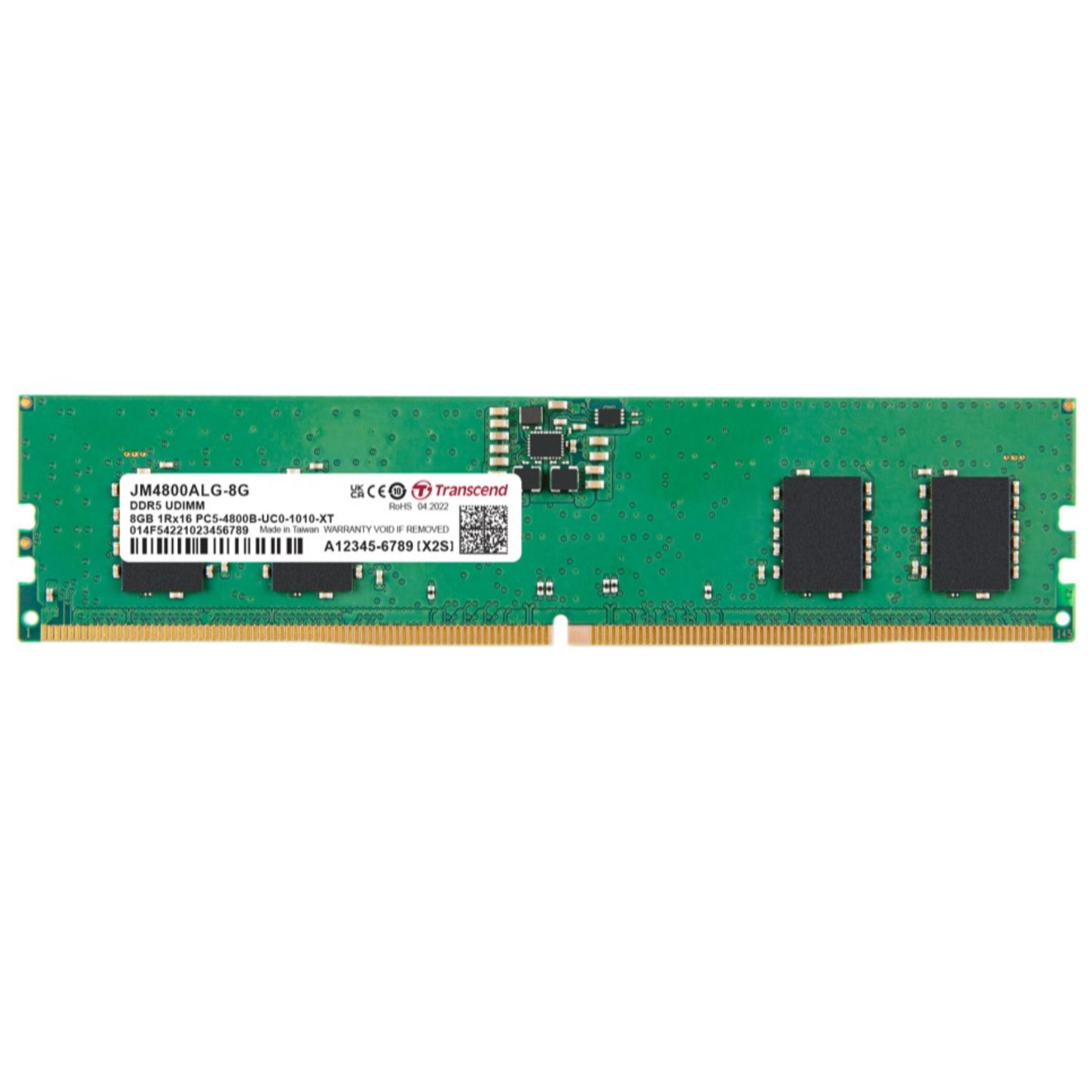 Transcend JetRAM - DDR5 - modulo - 8 GB - DIMM 288-PIN - 4800 MHz / PC5-38400 - CL40 - 1.1 V - senza buffer - on-die ECC