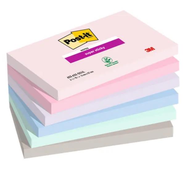 Post-it Super Sticky 655-6SS-SOUL - Blocchi - 127 x 76 mm - 540 fogli (6 x 90) - rosa, blu, verde, viola, grigio