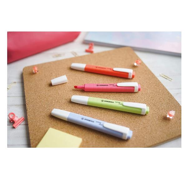 STABILO swing cool Pastel - Evidenziatore - coral red, infiorescenza di ciliegio rosa, blu opaco, pinch of lime - inchiostro base acqua - 1-4 mm (pacchetto di 4)