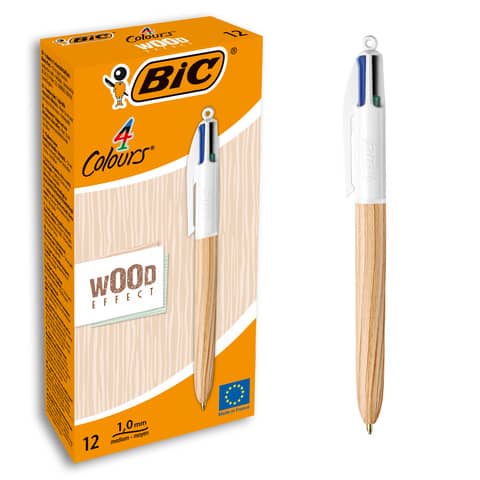 Penna sfera a scatto 4 colori Wood - …